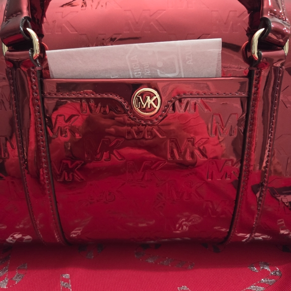 Michael Kors Cherry Red Metallic  Leather Satchel BRAND NEW - Picture 4 of 9